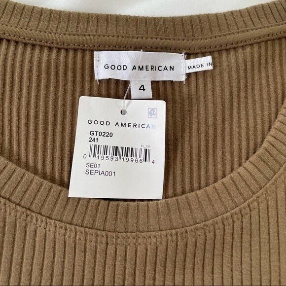 NWT Good American Rib Knit Baby Tee Shirt Sepia Brown Size XL NEW‎ - Picture 6 of 8